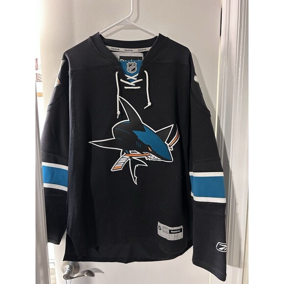 Vintage San Jose Sharks NHL Reebok Medium Hockey Black Alternate Jersey VTG - Picture 1 of 8